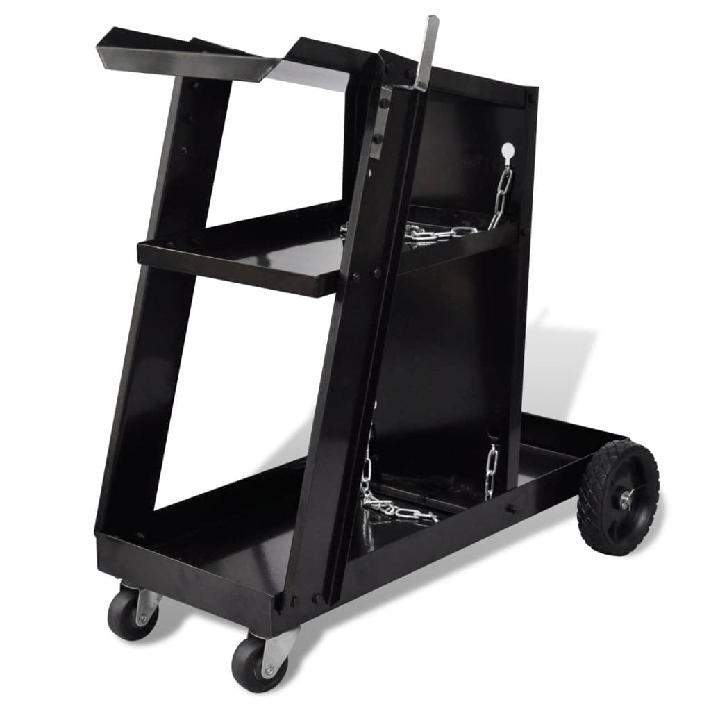 Vidaxl Black Welding Cart Trolley With 3 Shelves Workshop Organiser Dollies