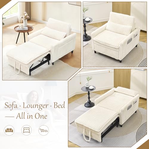 Sillón plegable beige con tela suave miniatura 3