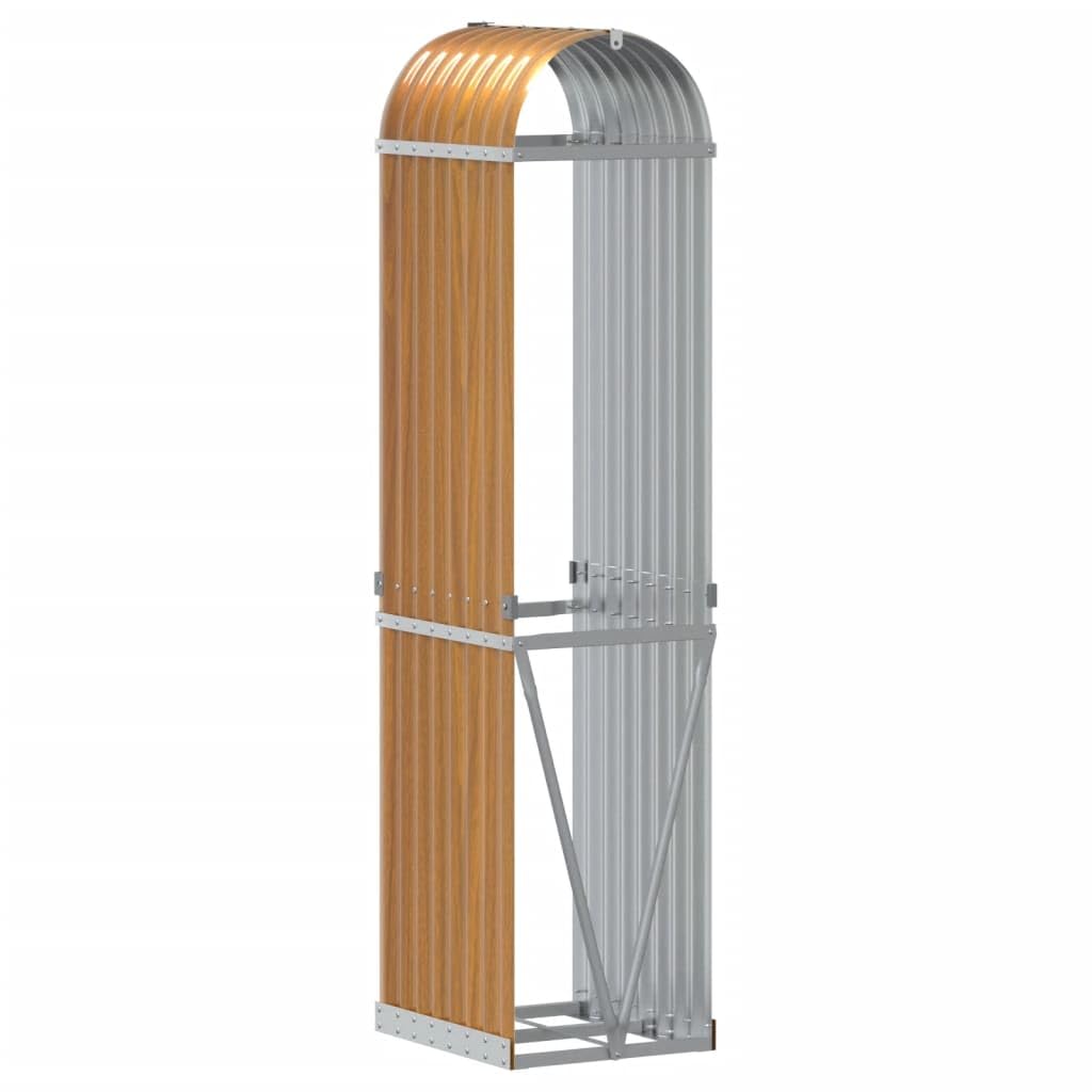 Mangloder - Refugio para leña de chimenea con aspecto de madera de acero galvanizado, 40 x 45 x 170 cm, estante para leña y leña, soporte apilable para estufa de leña, estufa de azulejos, jardín y