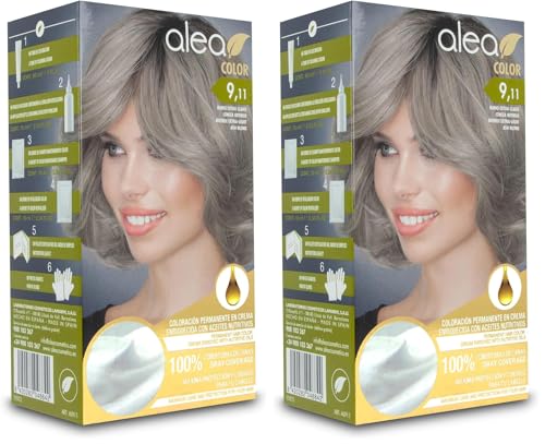 ALEA - Tinte Pelo Mujer - Alea Color - Nº 9.1 K - Color Rubio Extra Ceniza - Coloración Permanente en Crema - con Aceite de Argán y Macadamia - El embalaje puede variar (Paquete de 2)