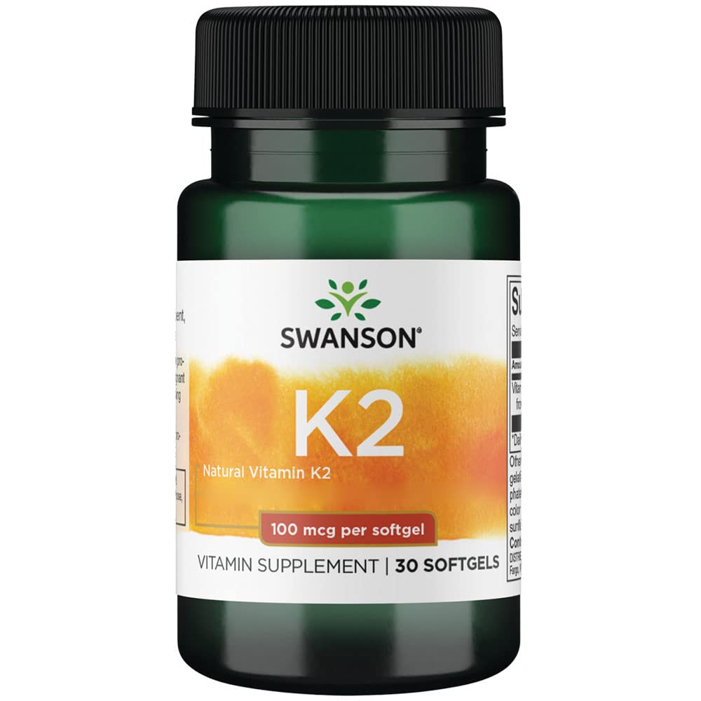 Swanson, Vitamina K2 (menachinone MK-7), 100mcg, 30 Capsule molli, Altamente Dosato, Testate in Laboratorio, Senza Soia, Senza Glutine, Non OGM