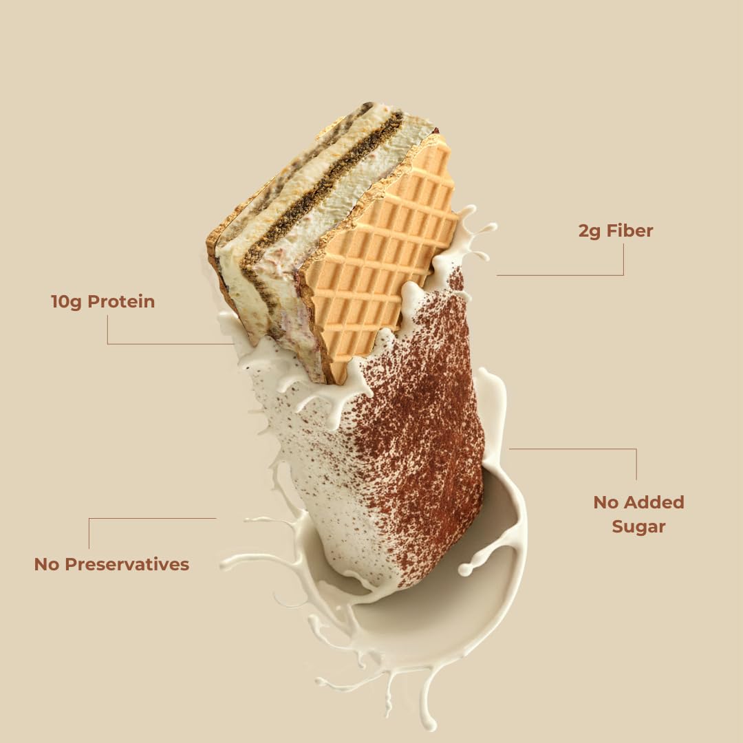 avvatar PROTEIN WAFER BAR | 10g Protein | Pack of (8 x 40g each) | Tiramisu Flavour | 2g Fiber | No Added Sugar | No Preservatives (Pack of 8, Tiramisu) 2
