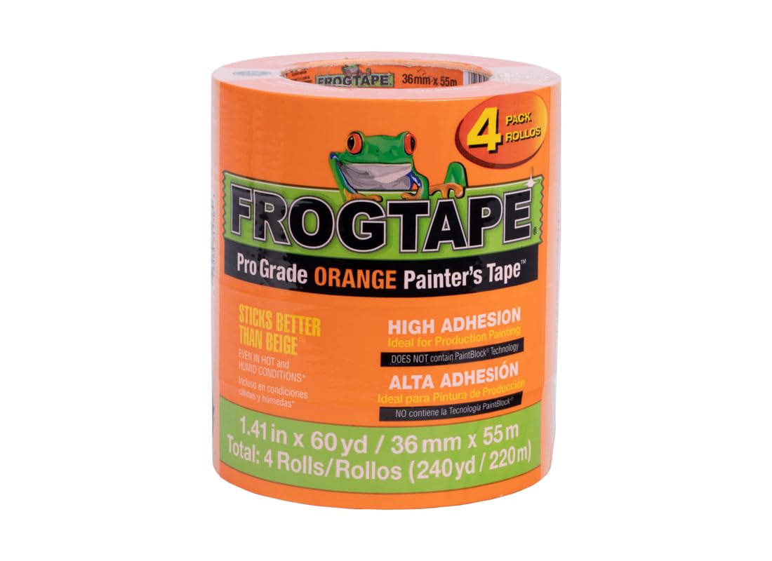 FrogTape Ruban de peintre orange de qualité professionnelle [haute adhérence]: 1.41 in. x 60 yds. (Orange) / 4-pack