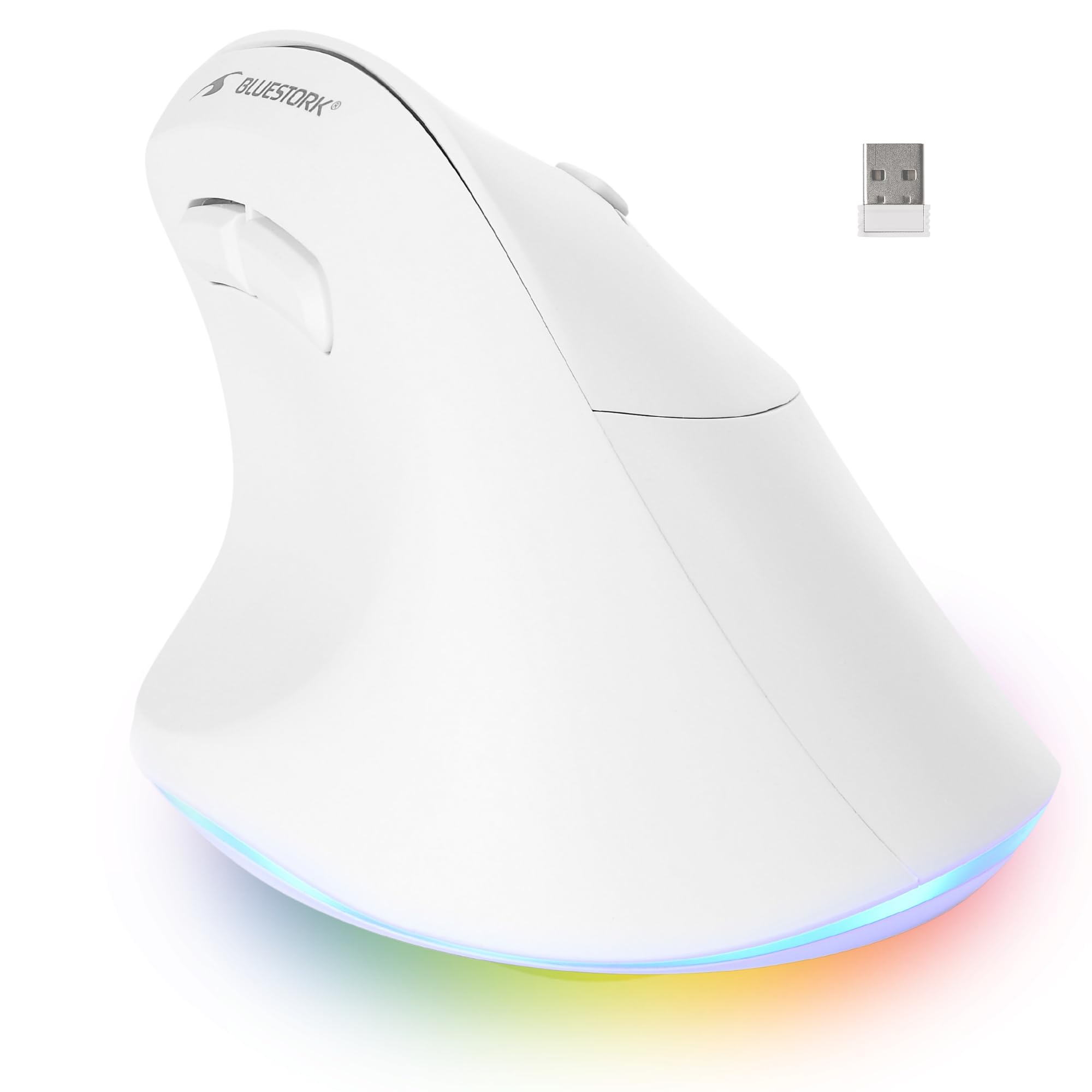Bluestork - Ergonomiczna mysz bezprzewodowa, połączenie 2,4 Ghz + Bluetooth, 800-2400 DPI, 6 przycisków, LED RGB - ergonomiczna mysz pionowa, zapobieganie bólom - PC, Mac, IPAD, tablet, praworęczny