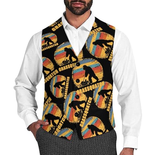Lawn-Mowing Grassquatch Bigfoot Men's Suit Vests Business Formal Dress V-Neck Waistcoat Tops with 2 Pockets