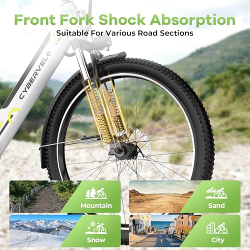Image of Cybervelo 750W Peak Electric Bike for Adults,up 80 Miles Removable Battery Ebike, 26 inch Electric E Bike with 7-Speed,Adult Electric Bicycles for Commute Beach Snow Womens /Man All Terrain