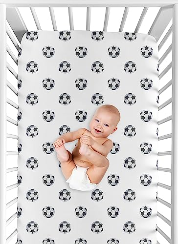 Image of Sweet Jojo Designs Fitted Baby Crib Sheets (Soccer Ball) for Boys or Girls, Infant Nursery, Toddler Room - Standard Size (Black & White Sports Balls for the Watercolor, Vintage Sport Theme Collection)