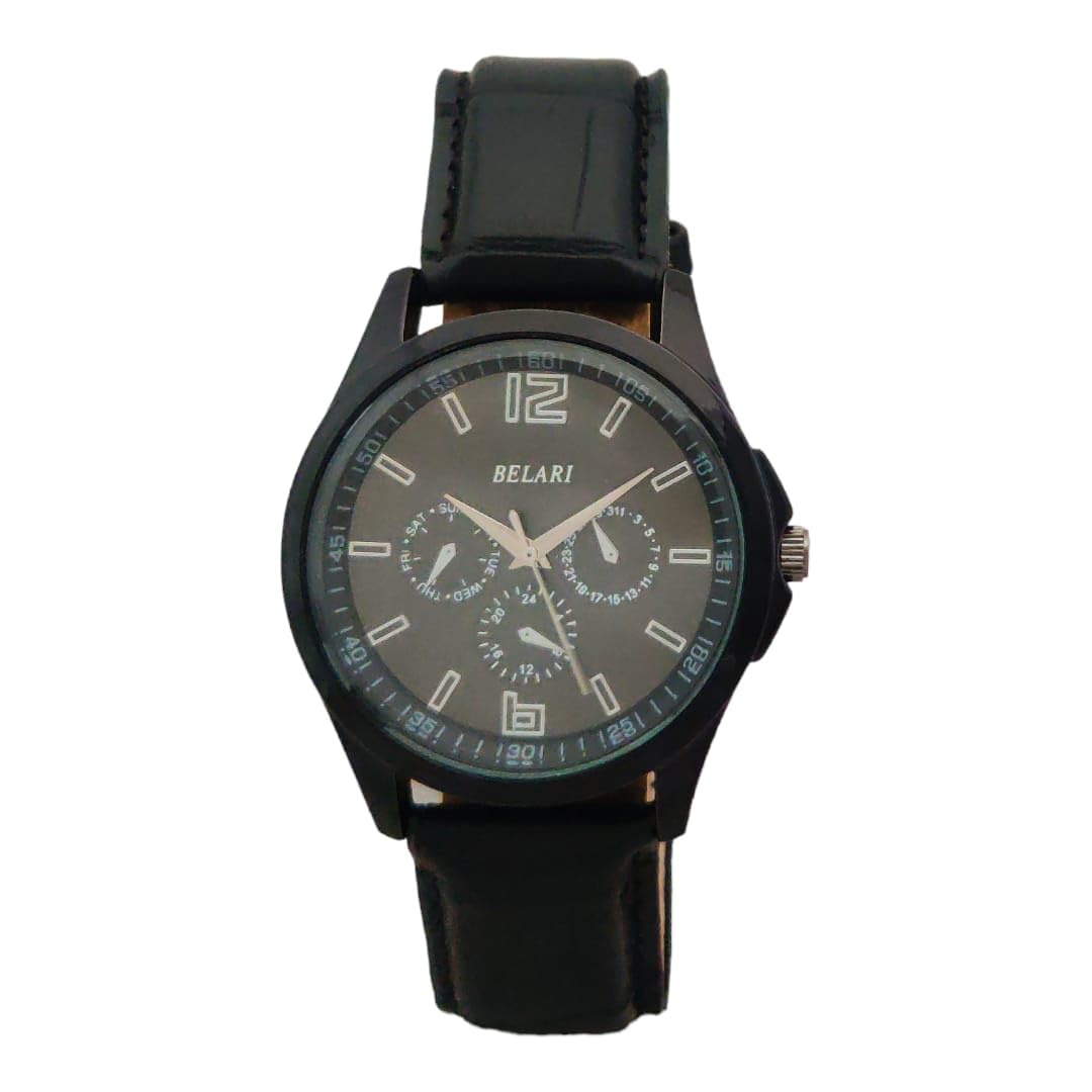 Belari Mens Trending & Stylish Round Dial Slim Watch with Leather Belt ST (Black + Black) (B0D8FYTT2K) Amazon Price History, Amazon Price Tracker