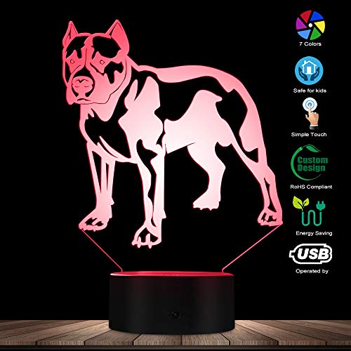 Lámpara de Noche 3D de Acrílico Diseño Pitbull Multicolor miniatura 3