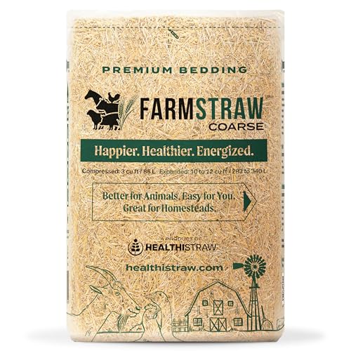 HealthiStraw FarmStraw Coarse Cut, 3 cu ft (25 lb) Expands to 10+ cu ft – Wheat Straw Bedding for Homesteads, Hobby Farms & Small Pets – Dust-Free, Absorbent, Fluffy, Insulating, Sustainably Sourced