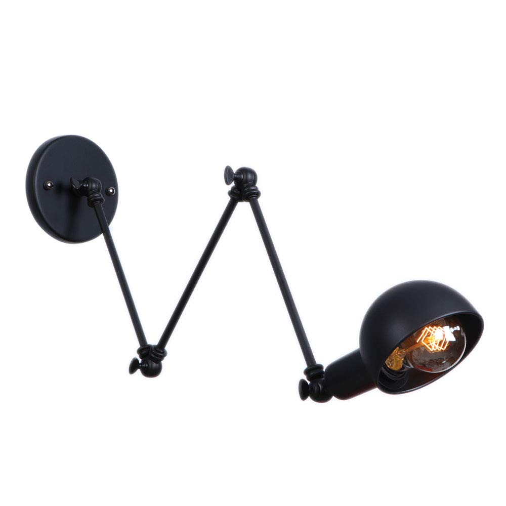 HCZKIUJY Wall lamp,Black Retro Adjustable Wall Lighting Industrial Style Wrought Iron Long Arm Wall Lamp Swing Arm Wall Hanging Lamp Light Sconces,Black