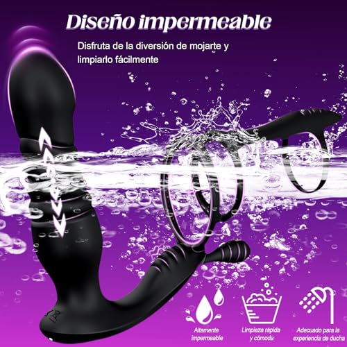 Masajeador de próstata vibratorio con anillo para el pene extensible de 10 modos 6