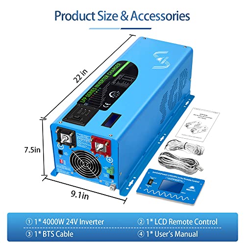 Sungoldpower 4000W 24V Pure Sine Wave Inverter Charger 24Vdc To120Vac Off-Grid Solar Power Inverter, Ac/Battery Priority Charger Solar Wind Power Inverters With Low Frequency, Auto Generator Start #TOP6