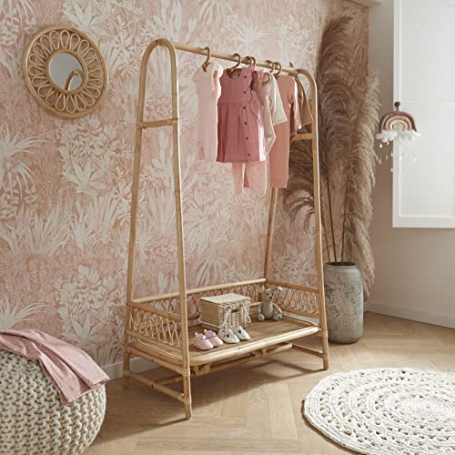 Image of Aria Rattan Clothes Rail - Clothing Rack for Baby Clothes - Kid's Bedroom Hanging Storage - Handmade Nursery Décor - Includes 3 Baby Hangers
