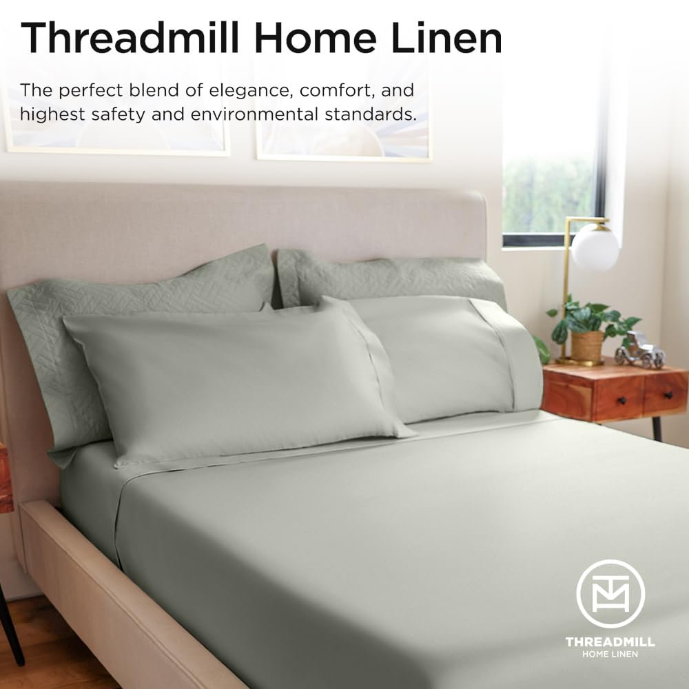 Threadmill Zestaw bawełnianych prześcieradeł King o gęstości 800, satynowy, solidny, szary | 100% bawełna, splot satynowy, 4-częściowy zestaw, 40 cm głęboka kieszeń, certyfikat OEKO-TEX, można prać w pralce