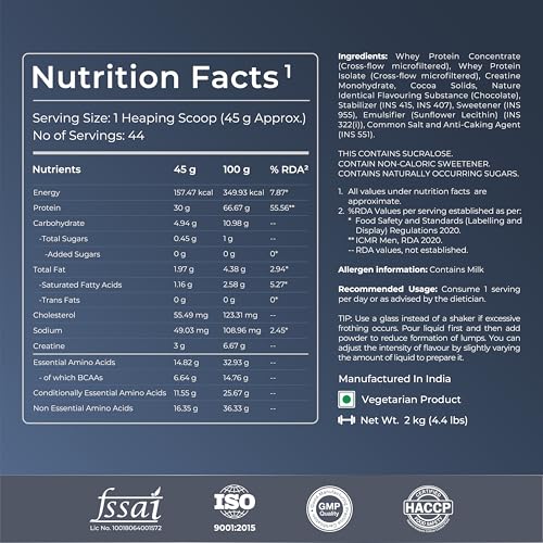 Image of Nutrabay Pro Nitro Build Whey Protein Powder - 2kg, Milk Chocolate | 30g Protein, 3g Creatine, 6.6g BCAA | Easy to Digest | NABL Lab Tested | Muscle Growth & Recovery | Gym Supplement for Men & Women