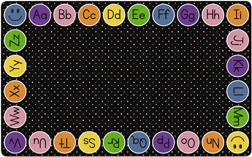 Flagship Carpets Smiley Abc's Educational Area Rug for Kids Room Seating Décor, Children's Classroom, Play Carpet for Teaching and Playroom, 7'6" x 12', Black