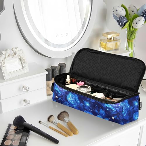 Bolsa de viaje para herramientas de cabello Dark Blue Roses con tapete para plancha impermeable y portátil miniatura 6