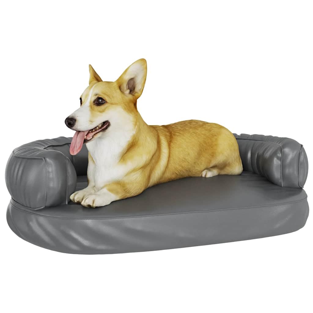Hundebett Ergonomisch Schaumstoff Grau 75x53 cm Kunstleder rutschfest Weich Gelenkschonend Haustierbett Für Welpe Senior Wohnzimmer Schlafzimmer