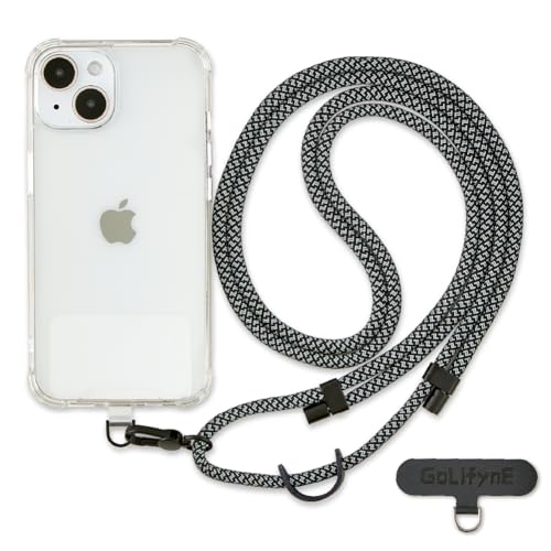 Image of Phone Lanyard Crossbody, Anti Theft Phone Strap with 2 Tether Tabs | With Leather Loop, Premium Metal Buckles, Adjustable Cell Phone Lanyard for Travel, Fits Most Smartphones, Charcoal Heather