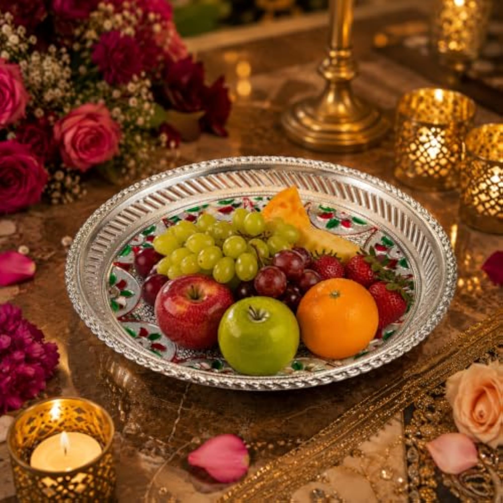 Silver Floral Decorative Fruit Basket 4 Pieces