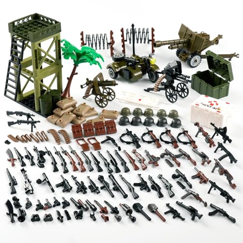 El Mejor Listado de Accesorios de construcción los preferidos por los clientes. 48 WSRYLTCH Accesorios Militares de la Segunda Guerra Mundial Paquete de Armas - Conjuntos de Bloques de Construcción del Ejército, Equipo de Soldados Militares, Piezas de Equipo,...