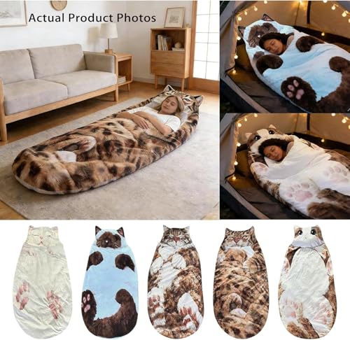 Saco de dormir con diseño de gato, saco de dormir suave y lavable para uso interior o camping miniatura 6