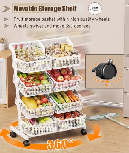 Estante de almacenamiento de cocina blanco con cestas de malla extraíbles móviles 7