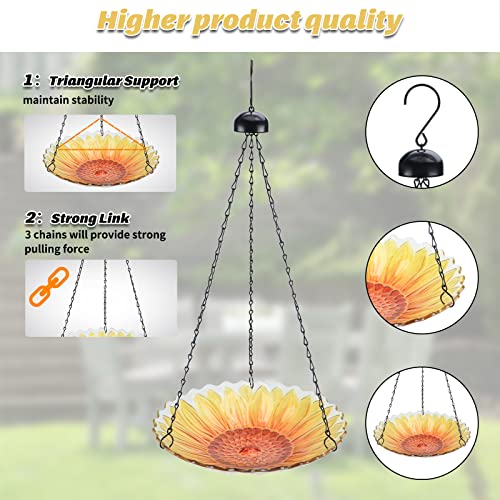 Mumtop Hanging Bird Bath Outdoor Glass Bird Baths Sunflower Bird Feeder With Water Ripple Rim 11 Inch For Garden Yard Patio Decor #TOP2