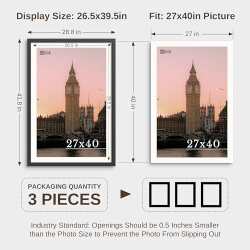 Image of VCK 27x40 Poster Frame Solid Wood Black 3 Pack Picture Frames 27 x 40 Inches with Wall Mounting Hanging