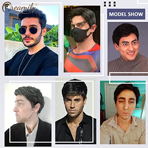 Creamily Perucas masculinas de cabelo curto preto encaracolado para homens fantasia de Halloween per