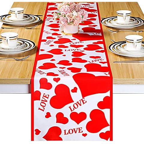 Valentinstag Tischläufer 71 x 14 Zoll Rot Herz Tischläufer Rechteckig Dekorativ Tischläufer für Verlobung Hochzeit Esszimmer Wohnzimmer Tisch Dekoration Cover