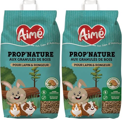 Aimé - Litière PROP'Nature 10L pour Petits Animaux - Granulés de Bois Super Absorbants - pour Lapin, Cochon d'Inde, Hamster, Souris, Cobaye - Jusqu'à 6 Semaines...