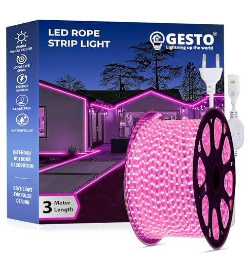 Image of Gesto 3 Meter Rope Led Strip Lights - Outdoor Lights Waterproof for Balcony Decoration,Home Decor & Interior Decoration | Decorative Lights for Diwali Decoration,Cove Light for Ceiling (Pink)