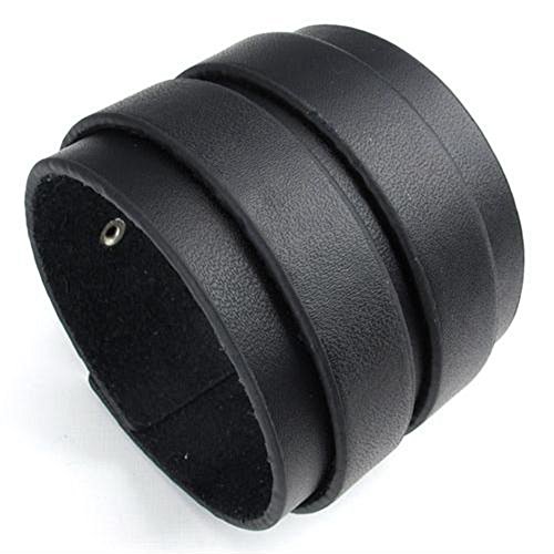 jonline24h Wide Genuine Leather Mens Bangle Cuff Bracelet, Punk Rock, Adjustable Fits 7" to 8.5", Black2