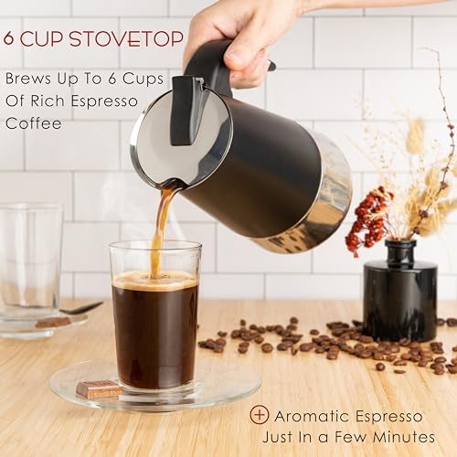 Image of Mixpresso 6 Cup Greca Moka Pot, Stainless Steel Stovetop Espresso Maker | 300ml /10oz Italian stovetop coffee maker with classic percolator design, ideal for preparing coffee at home or while camping