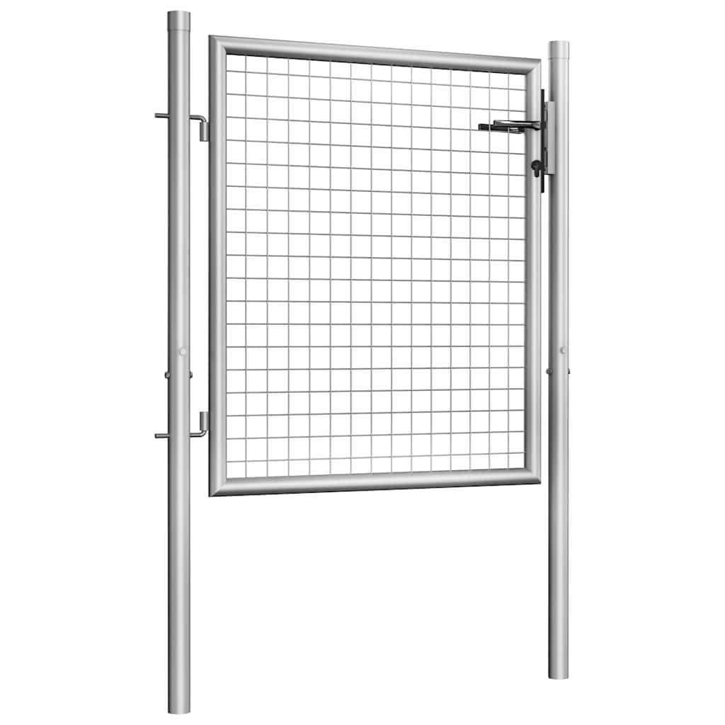 Puerta de Jardín de Acero Galvanizado 100x75 cm - Puerta Exterior para Valla, Cierre de Seguridad con Llave, Resistente a la Intemperie, Plateada - Ideal para Jardín, Patio, Terraza, Balcón