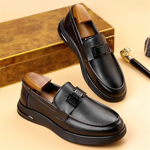 Men's Genuine Leather Slip-On Platform Loafers with Decorative Buckle Lightweight Flexible Non-Slip Sole Round Toe Business Formal Office Dress Shoes2