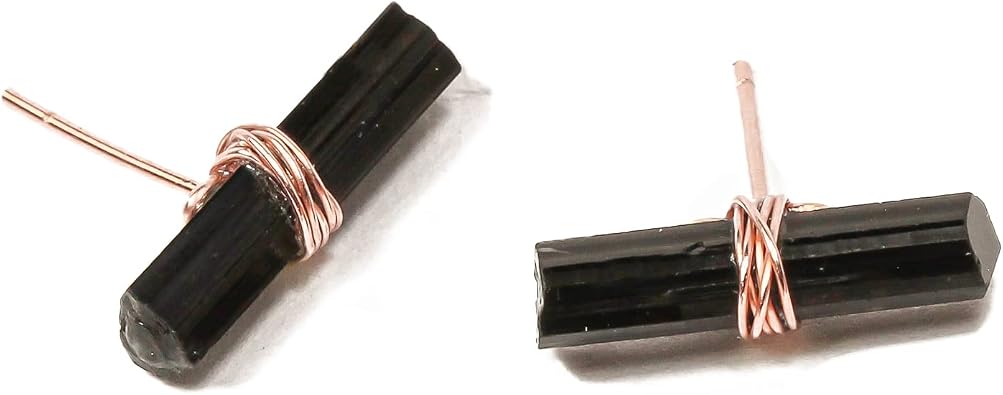 Black Tourmaline T Bar Stud Earrings, Handmade Tourmaline Needle Earrings for Women with 14K Gold Filled Posts and Stunning Natural Black TourmalineCrystals