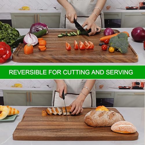 XXL Organic Acacia Wood Cutting Board with Juice Groove for Kitchen
