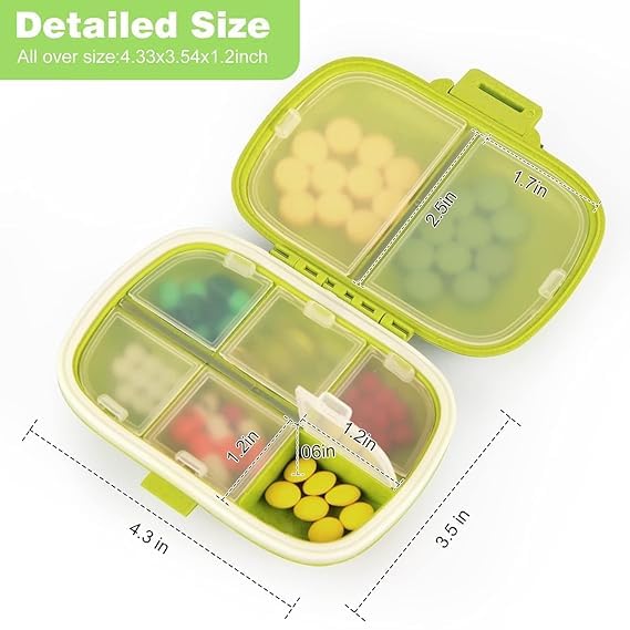 BLUE CRANE COZY nose - Pill Medicine Organizer Storage Box with 8 Compartments - Moisture Proof, Made of Food Grade Cereal Fiber, BPA free Wheat Straw Material, Ideal for Travel, Pocket, Purse, Daily Pill Case, Portable Medicine Vitamin Holder Container - 1 Pc (Green) 4