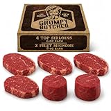 Grumpy Butcher Aged 6 Steaks Supreme Sampler Gift Box - 4 Top Sirloin & 2 Large Filet Mignon Steaks - USDA Prime or Top Third Angus Choice Beef Steak Assortment With Gift Box Option - Ships Frozen