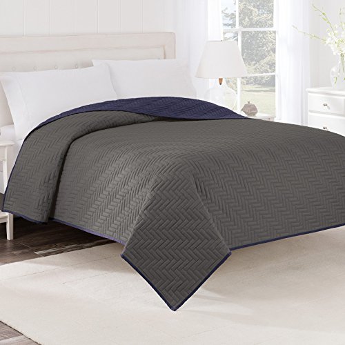 Image of Martex Solid Reversible Coverlet, King, Ceil Blue /Khaki