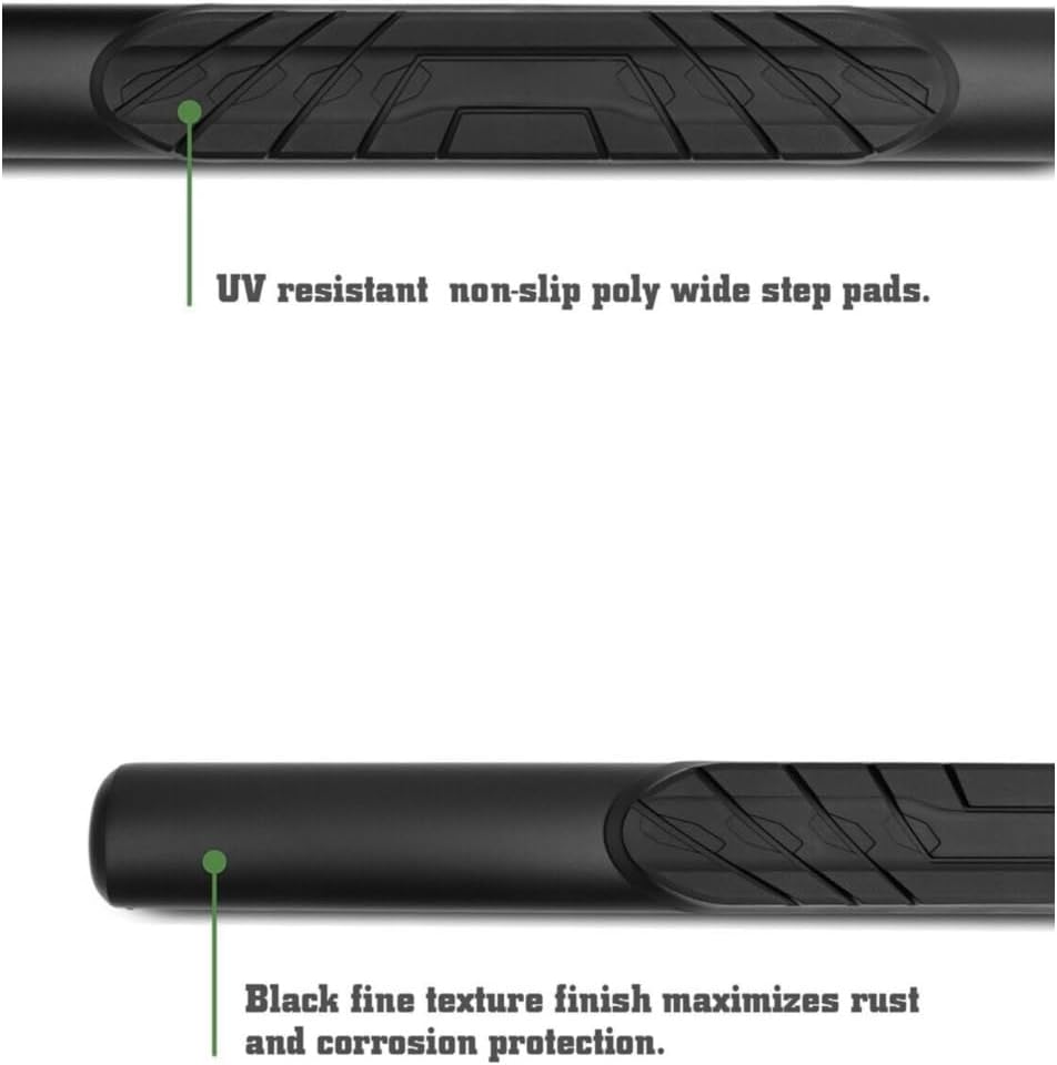 2pcs 4" Step Rail Nerf Bars Running Boards Left Driver Right Passenger Side Oval Straight Textured Black Powder Coated for Quad Cab ST4S-D117T