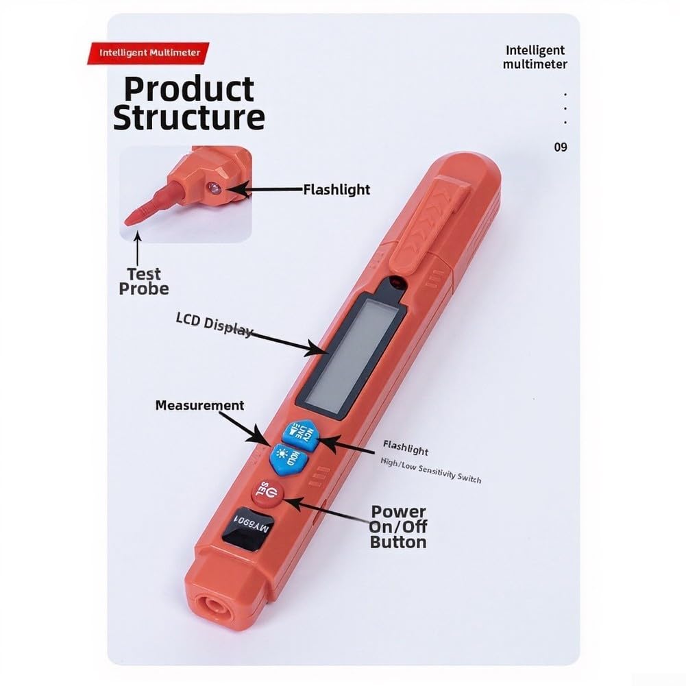 Multimetro portatile a penna, 6000 conteggi con display retroilluminato, tester elettrico digitale ricaricabile per rilevamento della tensione senza contatto e risoluzione dei problemi del