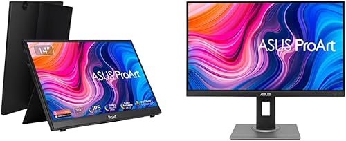 ASUS ProArt Display - Monitor portátil de pantalla táctil de 14 pulgadas y 1080P PA148CTV y monitor ProArt Display PA278QV WQHD de 27 pulgadas 2560