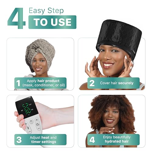 High-Power Hair Steamer Cap for Natural Hair – Deep Conditioning, Easy to Use, Adjustable Heat & Timer, at-Home Salon Treatment for Black Hair Care, Moisture & Repair Treatment for Healthy Hair
