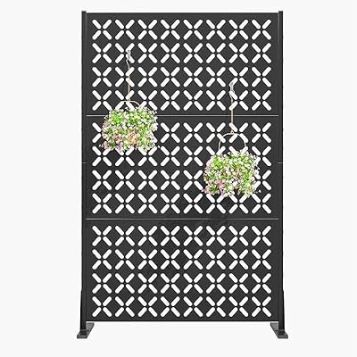 72 Inch Metal Outdoor Privacy Screen Panel, Decorative Privacy Fence for Patio, Garden & Yard, Trash Can Fence Screen, Freestanding, X-Black