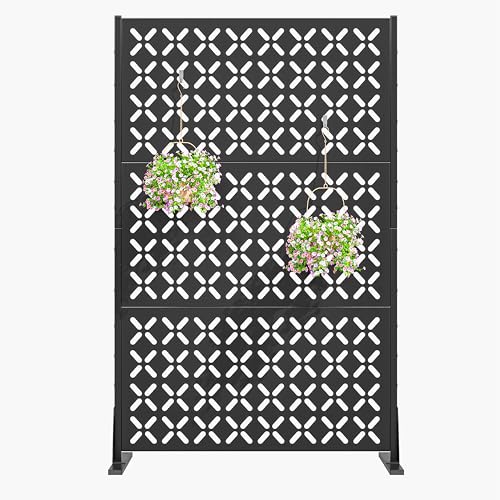 72 Inch Metal Outdoor Privacy Screen Panel Decorative Privacy Fence for Patio Garden & Yard Trash Can Fence Screen Freestanding X-Black