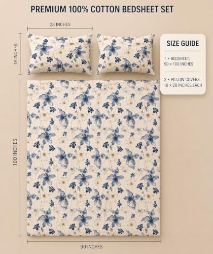 Image of BSB HOME 240 TC Cotton King Size Bedsheet, Premium Soft Breathable Floral Printed Double Bed Sheet, Bed Cover for Bedroom, Durable Bedding, 90 x 100 Inches (229 x 254 cm) - Pale Sand
